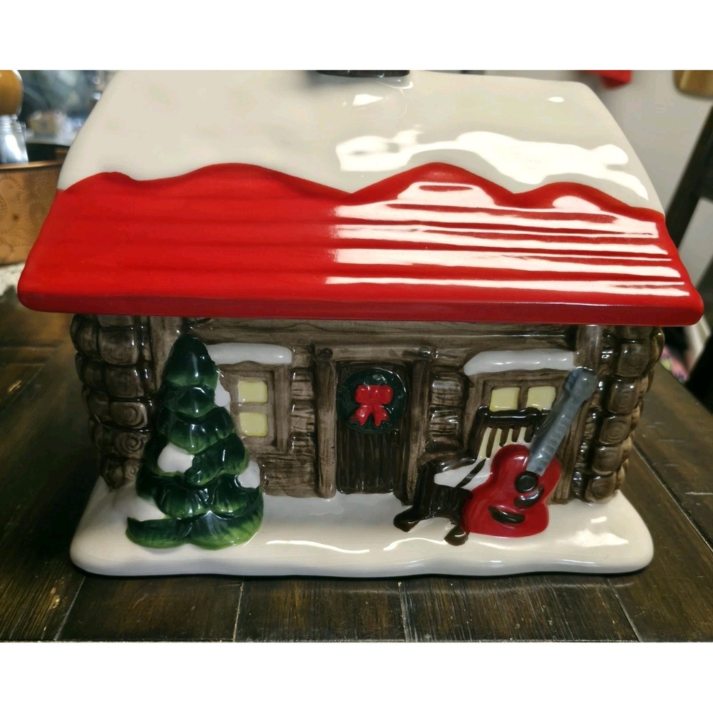 Dolly Parton Ceramic Cabin Cookie Jar Winter Holiday Christmas Mountain Decor
